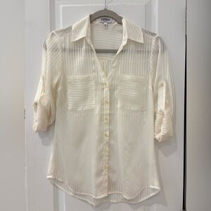 Express White/Cream 3/4 Sleeve Notched Collar Blouse